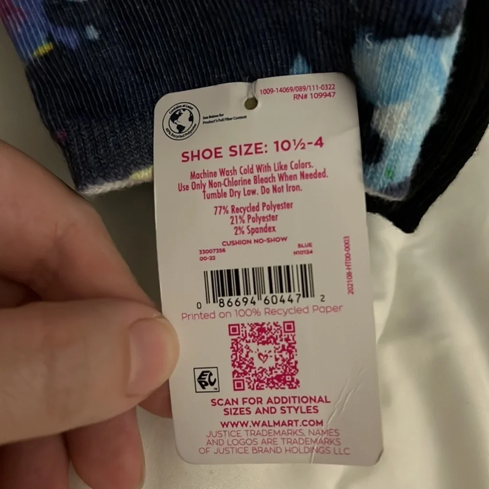 Justice, Girls No-Show Socks, 6-Pack, Sizes M Shoe Size 10.5-4